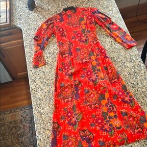 Vintage FUN Floral homemade Red/Orange BRIGHT Dress